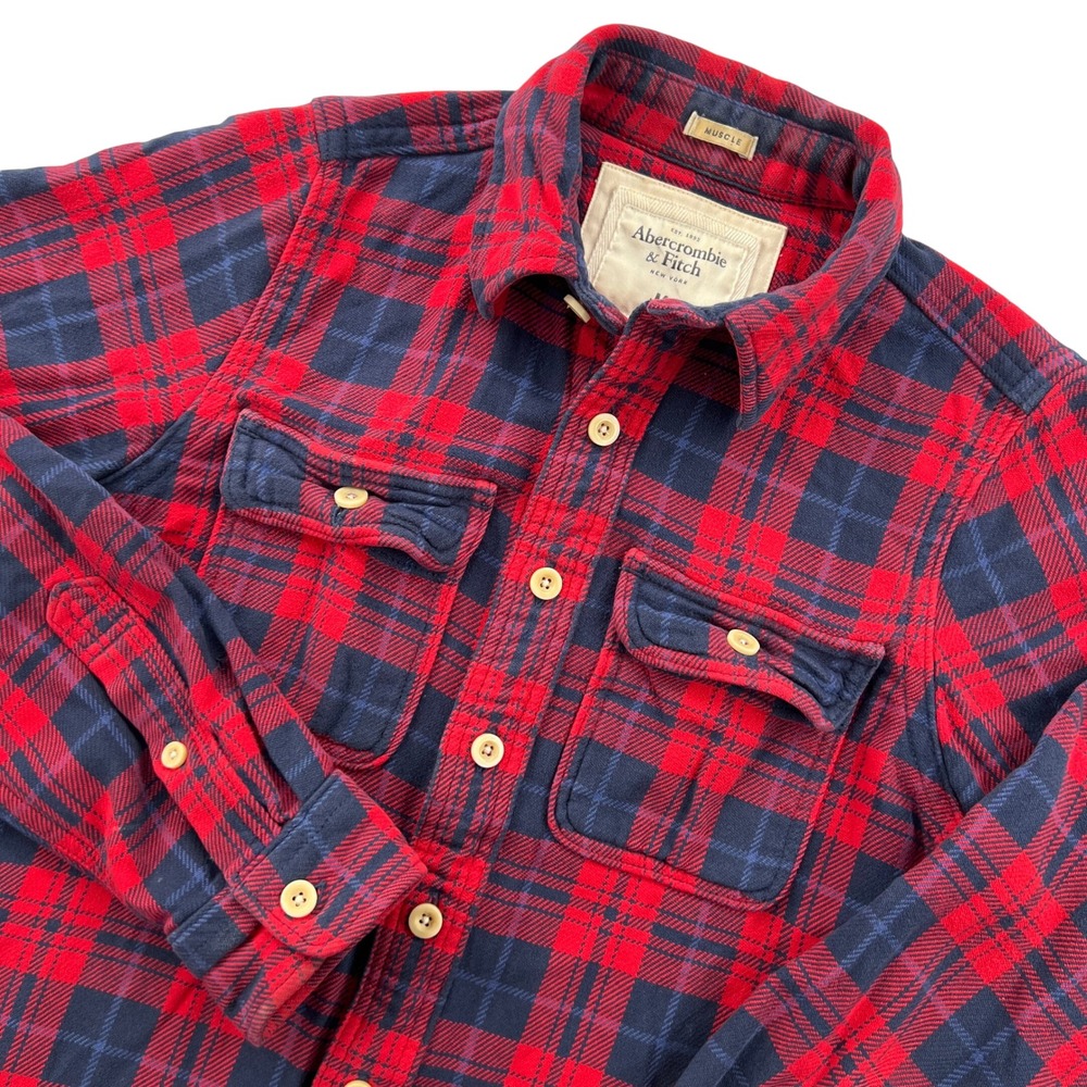 VTG Y2K Abercrombie & Fitch Flannel Shirt Men M Red Plaid Muscle Fit Cabincore